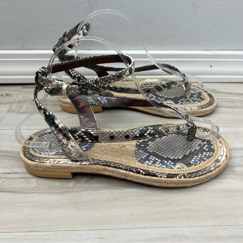 Vince Camuto Kelmia Leather Snake Print Studded Sandals